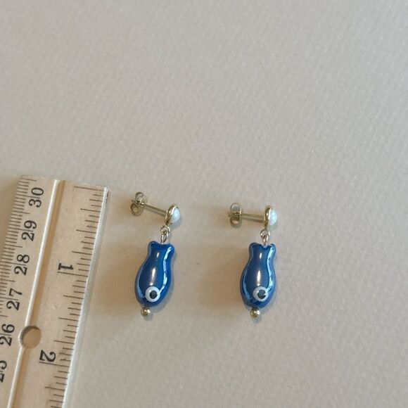 Fish Drop Earrings S860 - Picture 4 of 5